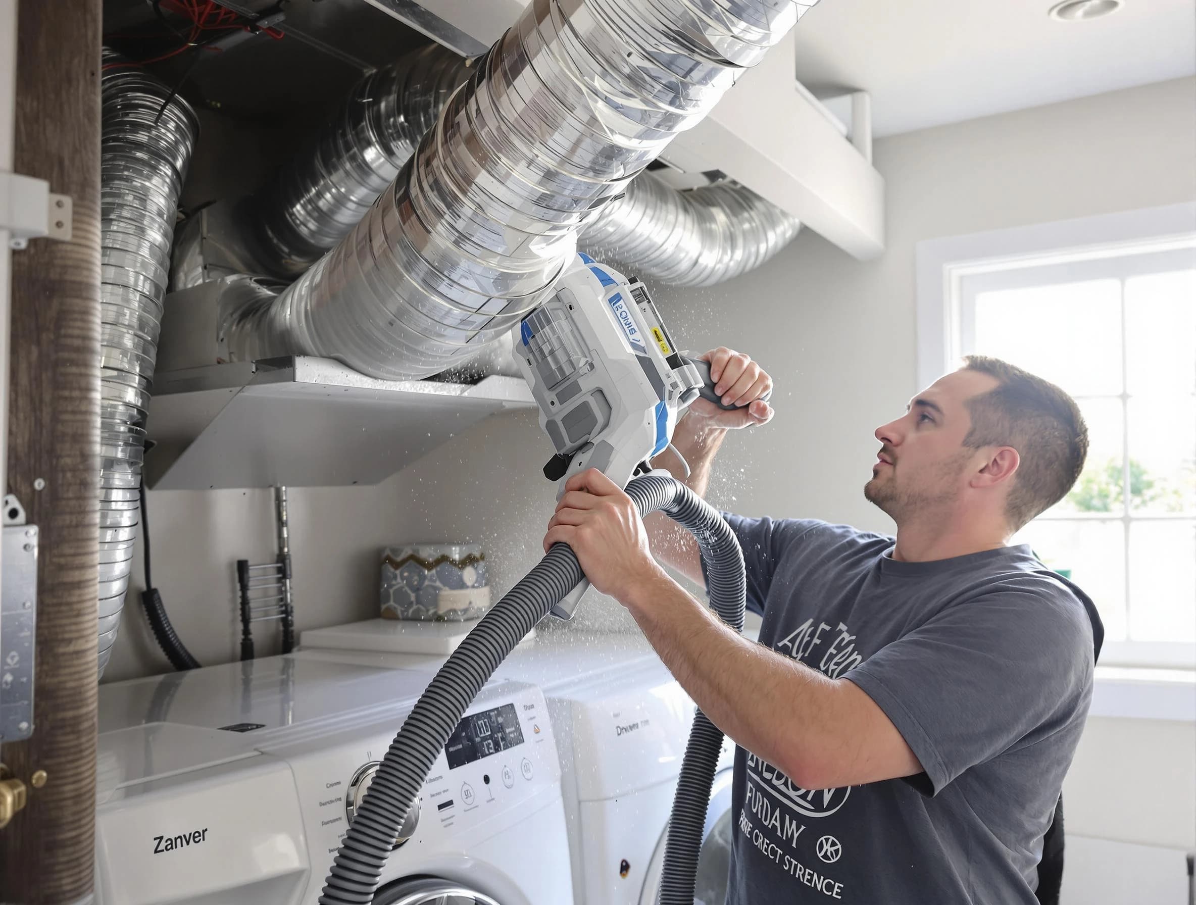 Weymouth Dryer Vent Cleaning specialist cleaning deep within a dryer vent duct system in Weymouth
