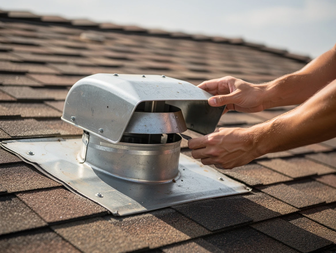 Weymouth Dryer Vent Cleaning certified technician safely cleaning a roof-mounted dryer vent in Weymouth