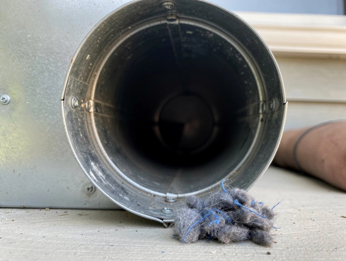 Weymouth Dryer Vent Cleaning technician using specialized equipment to clear severe dryer vent blockage in Weymouth
