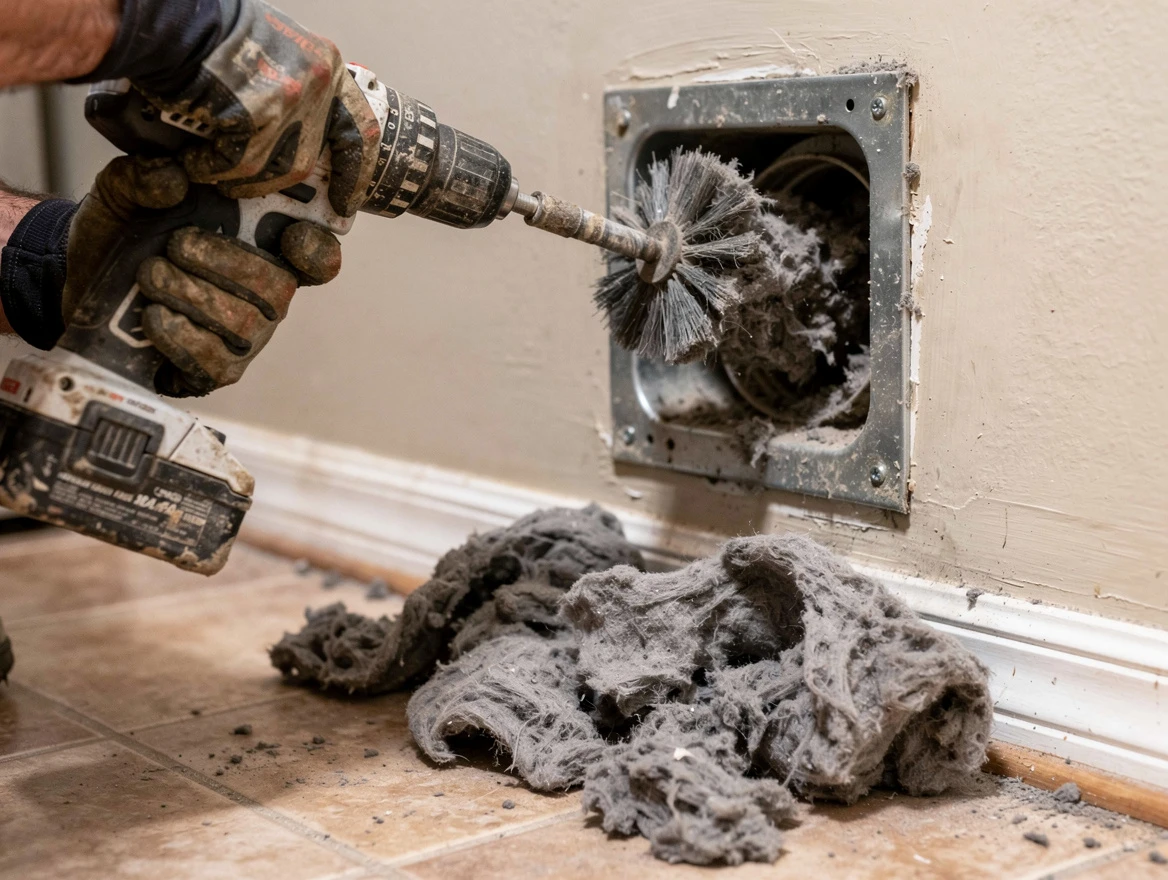 Certified Weymouth Dryer Vent Cleaning technician performing dryer vent cleaning in Weymouth